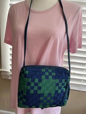 PriceAdjust AUTH VINTAGE Bottega Veneta Ribbon-woven crossbody bag Blue/Green